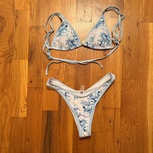 Blue and White Floral Bikini Set